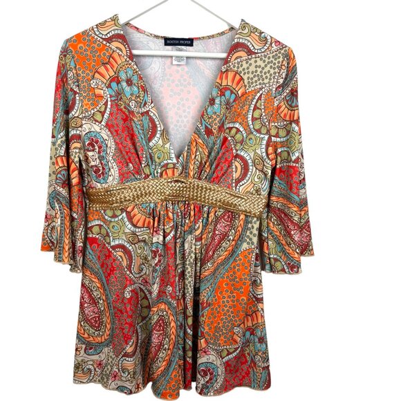 Boston Proper Tops - Boston Proper Shirt Womens Medium Bell Sleeve V Neck Paisley Print Blouse